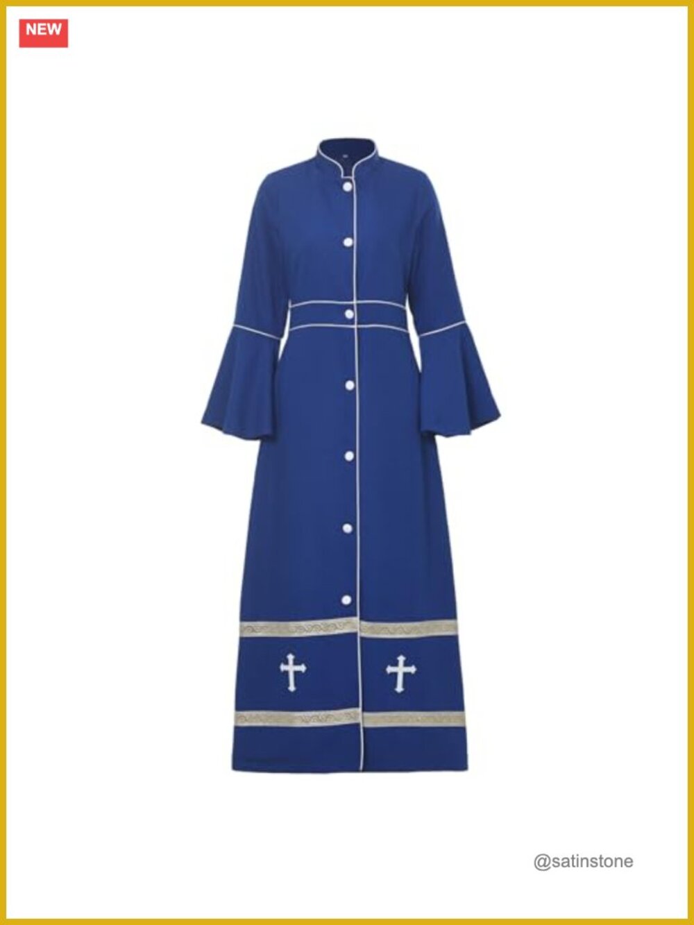 Women's Clergy Cassock Robe Dress Flared Sleeves Button Mass Vestment
